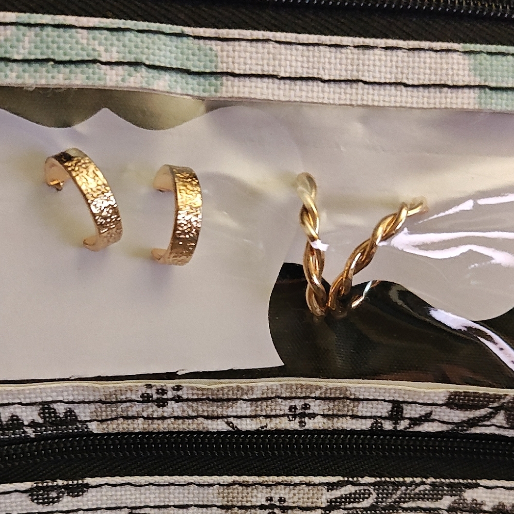 Gold-Tone Hoop Earrings and Twisted Ring Set - Women Jewelry